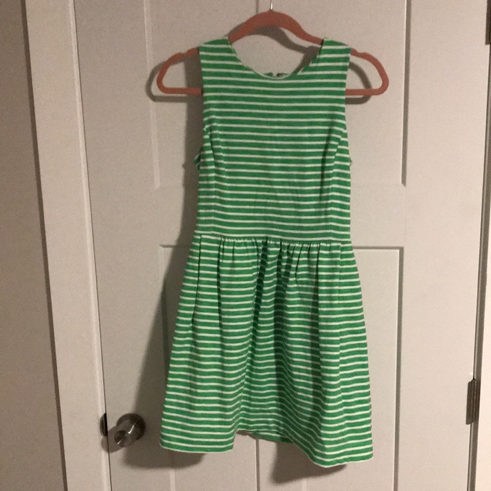 Green and White Striped Daybreak J. Crew Dress with Pockets Size XS 97% Cotton